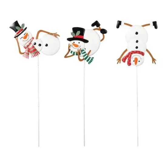 Glitzhome&reg; 2ft. Metal Snowman Yard Stake Set {1}