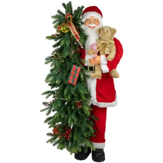 4ft. Musical Santa Claus with Lighted Christmas Tree & Teddy Bear Standing Christmas Figure {1}