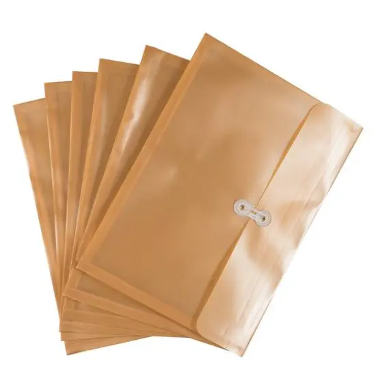 JAM Paper 9.75" x 14.5" Button & String Tie Closure Plastic Envelopes, 12ct. Gold {6}