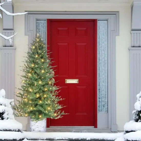 7.5ft. Pre-Lit Potted Artificial Christmas Tree, Clear Incandescent Lights {4}