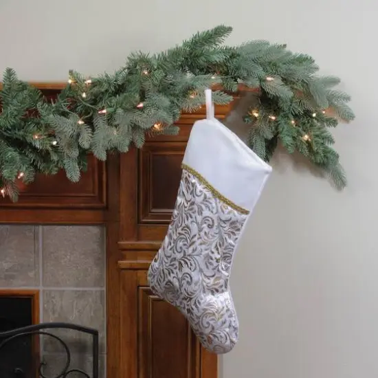 20" Two-Toned Metallic Flourish Christmas Stocking, Silver & Gold {4}