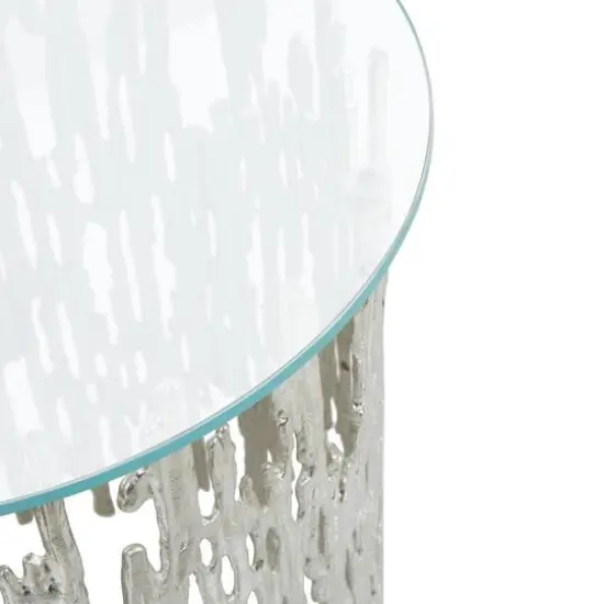 21" Silver Aluminum Accent Table with Glass Tabletop {5}