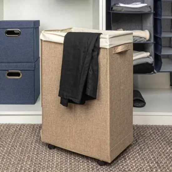 Household Essentials Narrow Collapsible Laundry Hamper with Liner & Lid Latte {5}