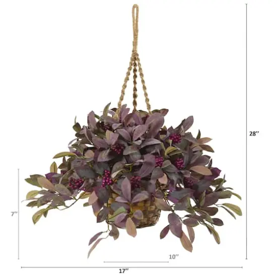 17" Fall Laurel Leaf with Berries Hanging Basket {3}