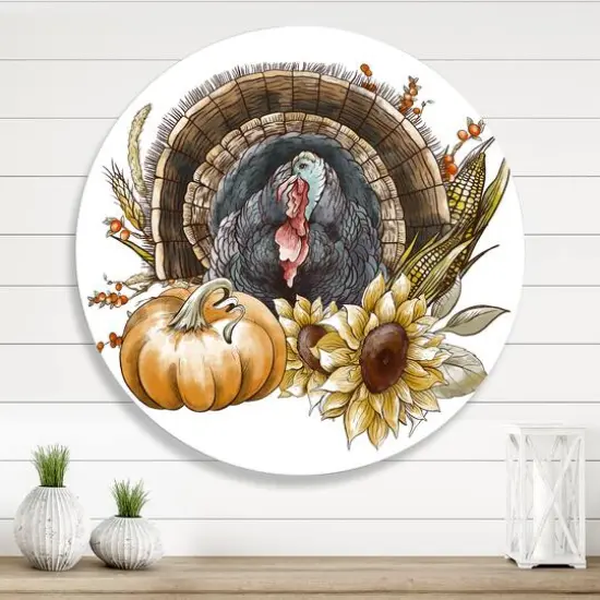 Designart Thanksgiving Vintage Turkey Farmhouse Circle Wall Art {3}