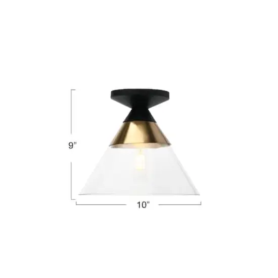 Hello Honey&reg; Robert Stevenson Lighting Theo Metal & Conical Glass Flush Mount Ceiling Light Matte Black/Brushed Brass {4}