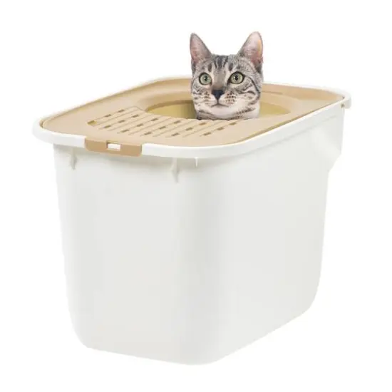 IRIS&reg; 49qt. White & Beige Cat Litter Box with Top Entry Lid {7}
