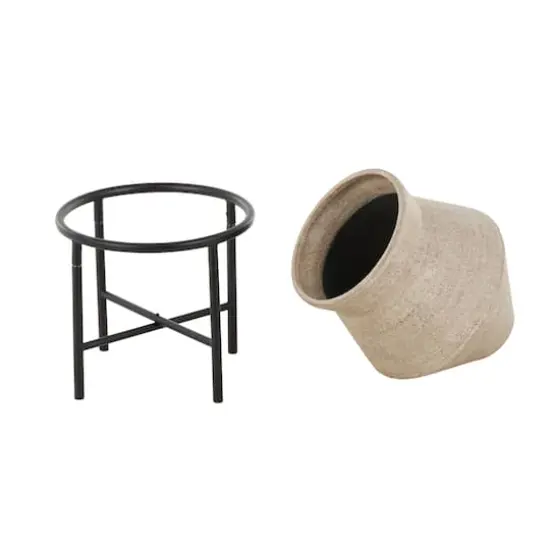 20" Beige Metal Wide Vase with Black Metal Stands {4}