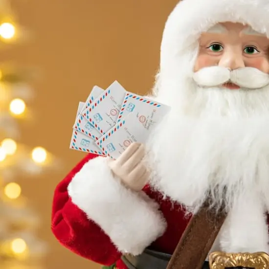 Glitzhome&reg; 18" Faux Fur Christmas Mail Santa Figurine {5}