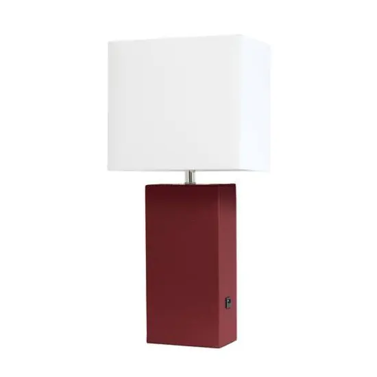 Lalia Home Lexington 21" Leather Table Lamp with USB Charging Port Red {1}