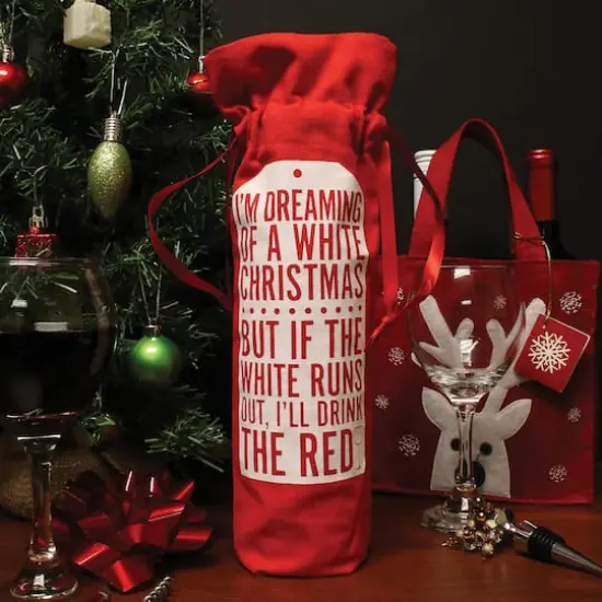 Personality Case&trade; Red White Christmas Gift Tag Wine Bag {3}