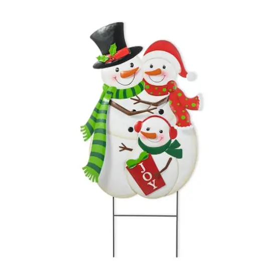Glitzhome&reg; 2.5ft. Metal Snowman Family Yard Stake {1}