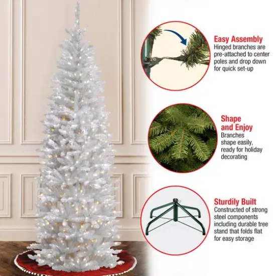7.5 ft. Pre-Lit Kingswood&trade; White Fir Pencil Artificial Christmas Tree, Clear Lights {7}