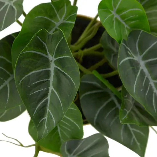 14" Green Faux Foliage Pothos Artificial Plant With Gold Porcelain Pot {4}