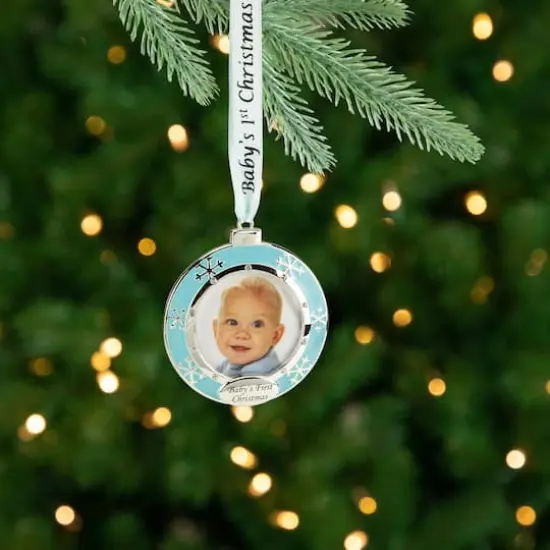 3" Blue & Silver "Baby's First Christmas" Framed Ornament {4}