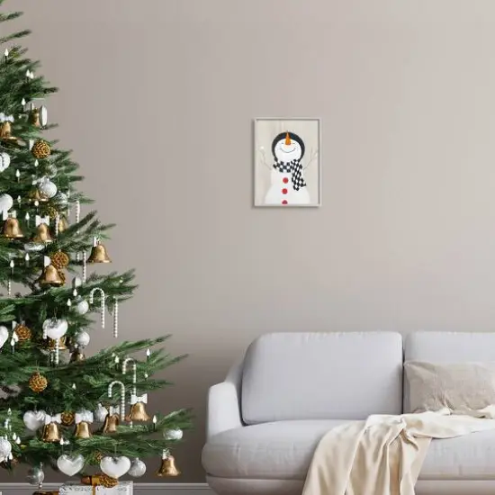 Stupell Industries Happy Smile Winter Snowman Framed Giclee Art Gray {3}