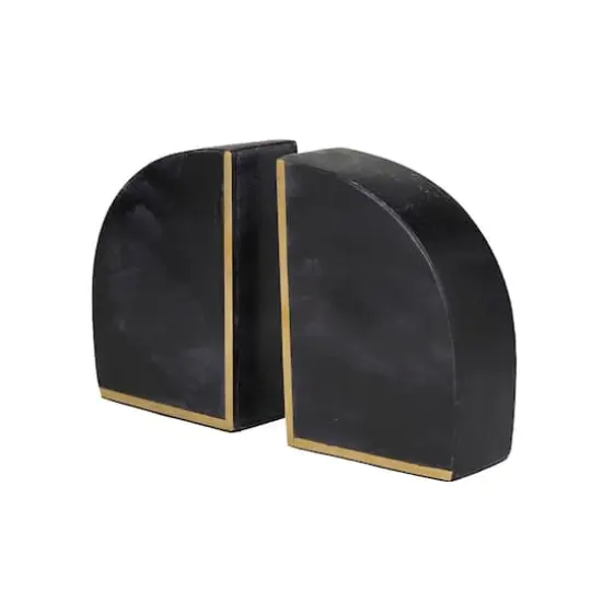 CosmoLiving by Cosmopolitan Set of 2" Black Marble Glam Bookends, 6" x 4" x 2" {3}