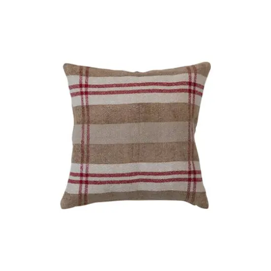 Hello Honey&reg; Red, Cream & Tan Plaid Square Recycled Chenille & Cotton Pillow {1}