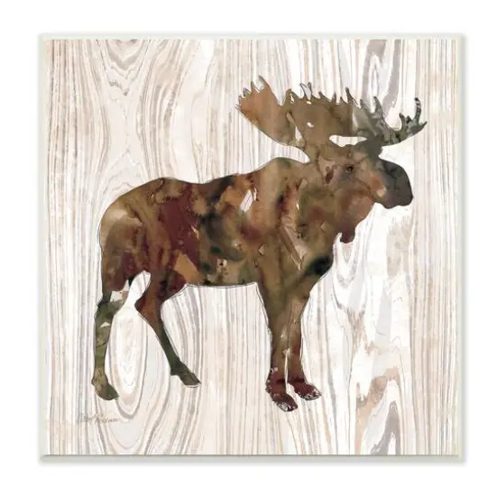 Stupell Industries Brown Watercolor Moose Silhouette Rustic Grain Pattern,12" x 12" {1}