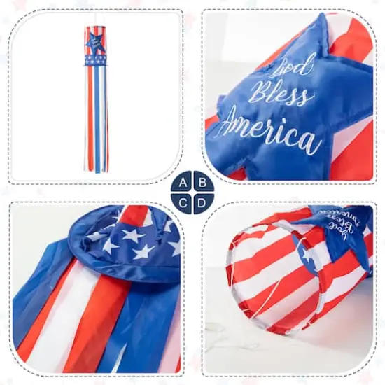 Glitzhome&reg; 60" Patriotic Stars & Stripes Windsock {6}
