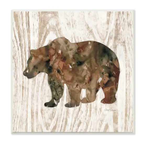Stupell Industries Forest Bear Watercolor Silhouette Rustic Grain Pattern,12" x 12" {1}