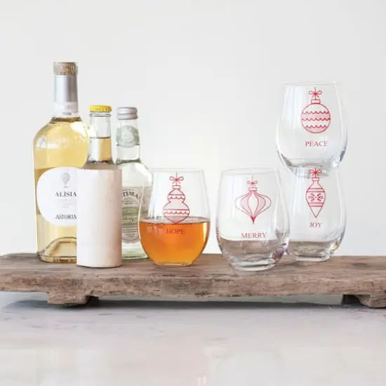 Hello Honey&reg; 18oz. Ornament Stemless Wine Glass Set {3}