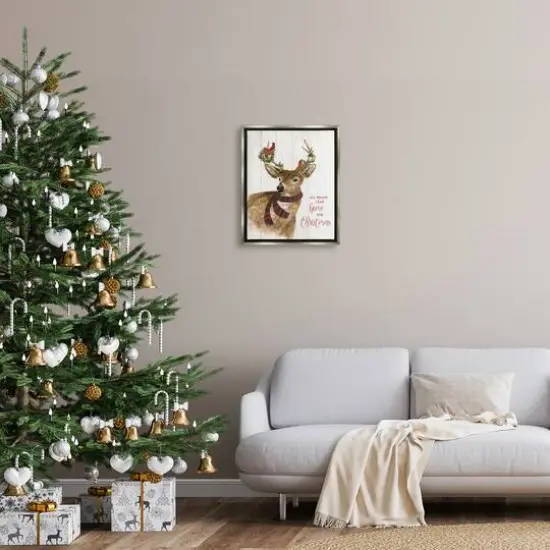Stupell Industries All Roads Lead Home Christmas Deer Framed Floater Canvas Wall Art Gray {3}