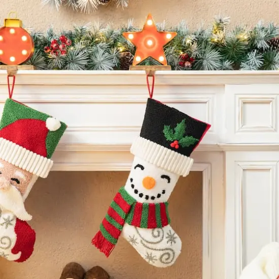 Glitzhome&reg; 20.5" Santa & Snowman Hooked Stocking Set {5}