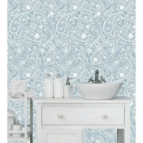 RoomMates Paisley Prince Peel & Stick Wallpaper Blue and White {6}