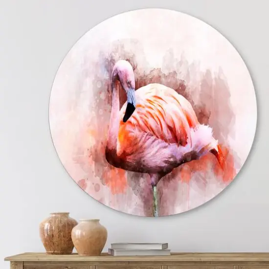 Designart - Portrait of Pink Flamingo III - Farmhouse Metal Circle Wall Art {1}