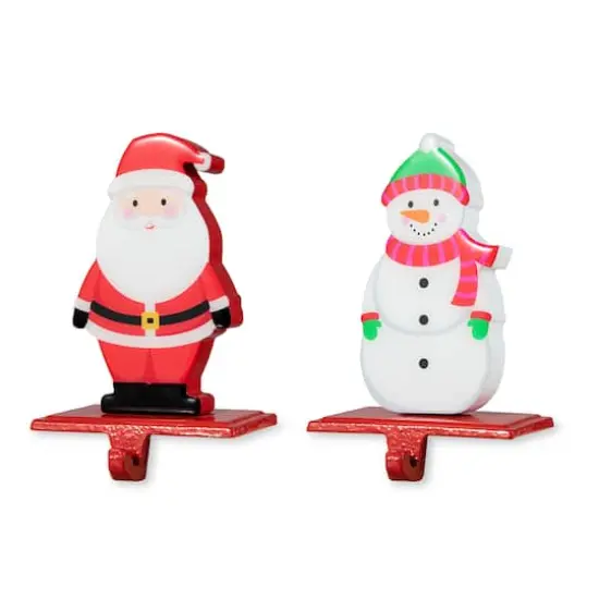 Glitzhome&reg; 6.5" Christmas Santa & Snowman Stocking Holder Set {7}