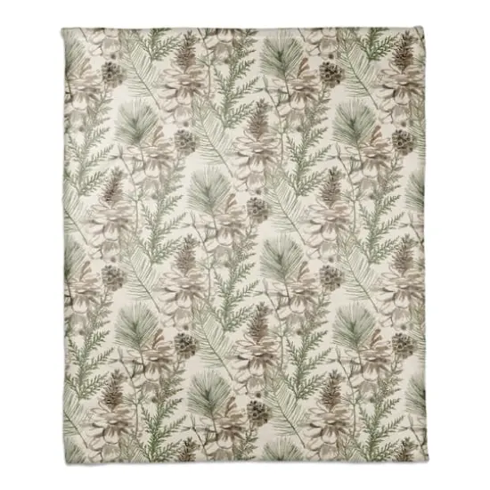 Pinecones & Greenery on White Coral Fleece Blanket {1}