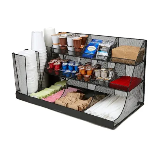 Mind Reader Black 14-Compartment 3-Tier Metal Mesh Large Breakroom Condiment Organizer {3}