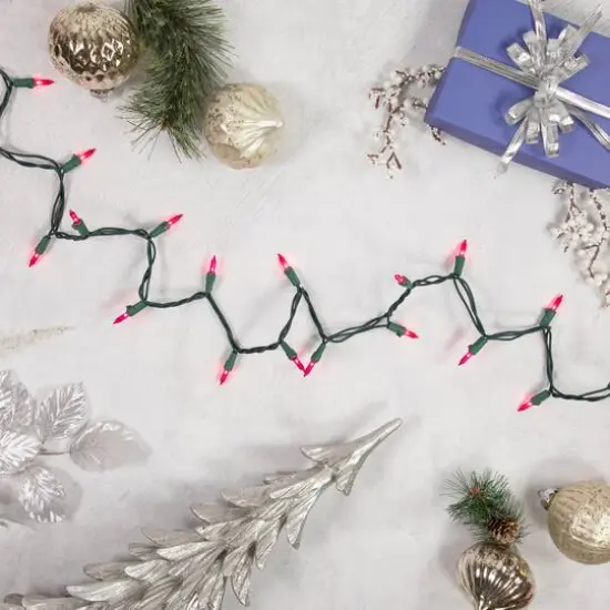 100ct. Mini Christmas String Lights with Green Wire Pink {9}