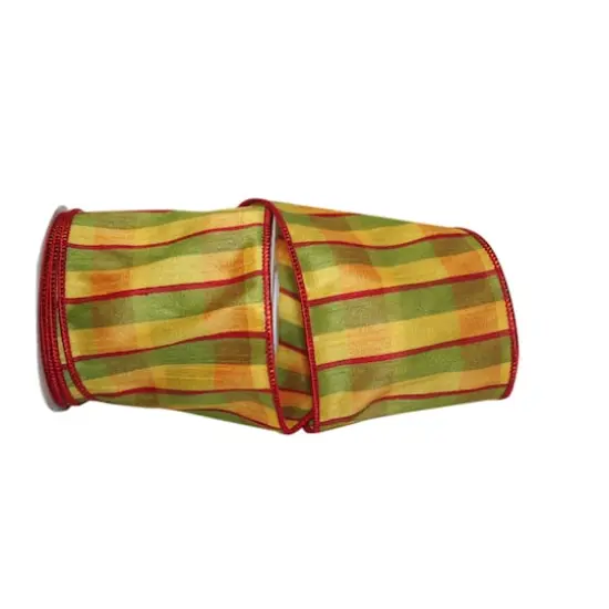 JAM Paper 4" x 10yd. Dupioni Wired Edge Field Plaid Ribbon {1}