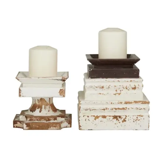White Wood Vintage Candleholder Set {1}
