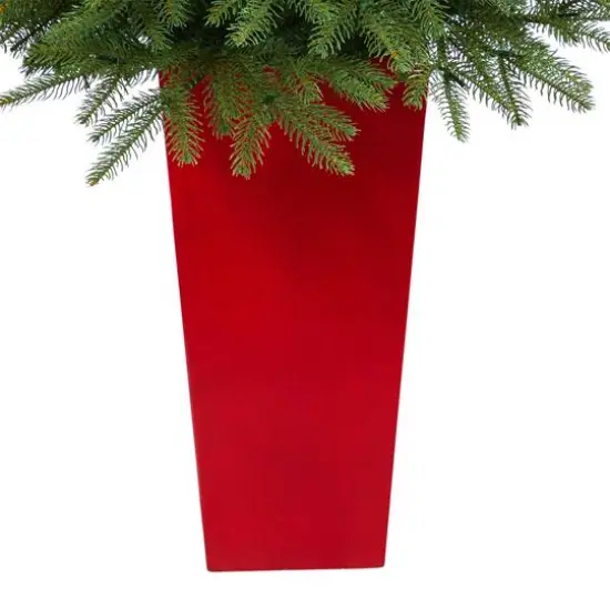 5ft. Pre-Lit Vancouver Fir Natural Look Artificial Christmas Tree in Tower Planter, Clear LED Lights {7}