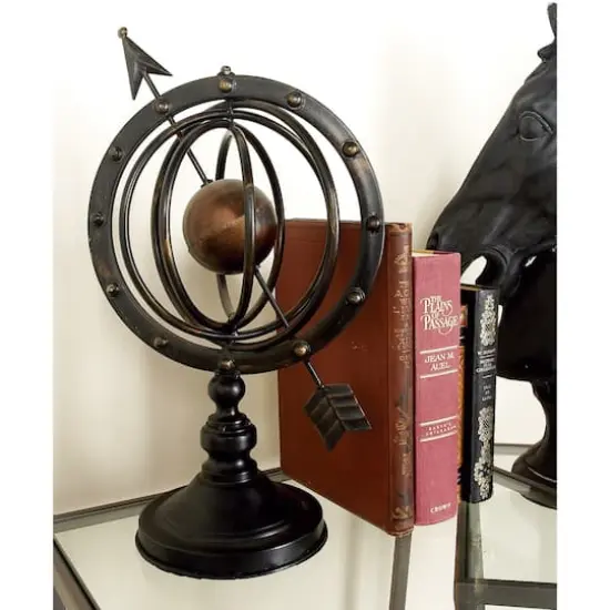 17" Brown Metal Industrial Armillary Sphere Sculpture {10}