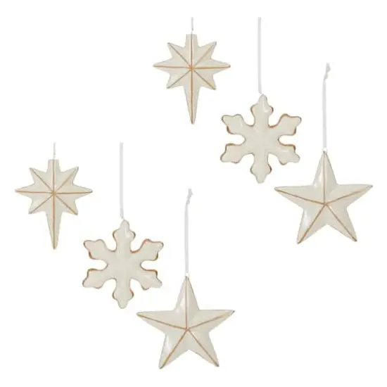 4" Ceramic Star & Snowflake Ornaments Set {1}