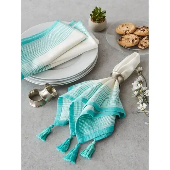 DII&reg; Antique Striped Turquoise Tassel Napkins, 6ct. {9}
