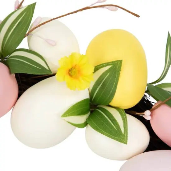 22" Pink & Yellow Easter Eggs & Flower Buds Artificial Wreath {7}