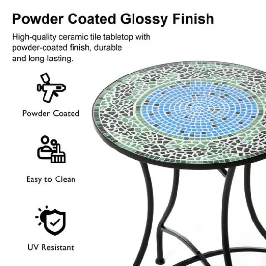 Glitzhome&reg; 28" Green Outdoor Metal Folding Bistro Table with Ceramic Tile Top {5}