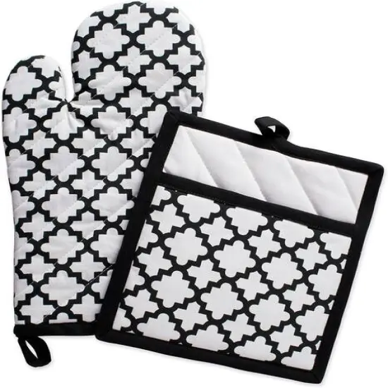 DII&reg; Lattice Oven Mitt & Potholder Set White {1}