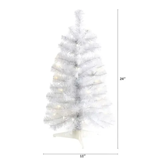 2ft. Pre-Lit White Artificial Christmas Tree, Clear LED Lights {3}