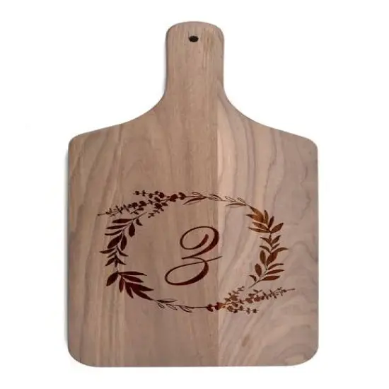Floral Wreath Monogram Walnut Paddle Cutting Board Z {1}