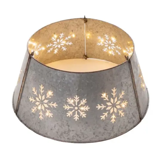 Glitzhome&reg; 21" Snowflake Diecut Metal Tree Collar with Light String {3}