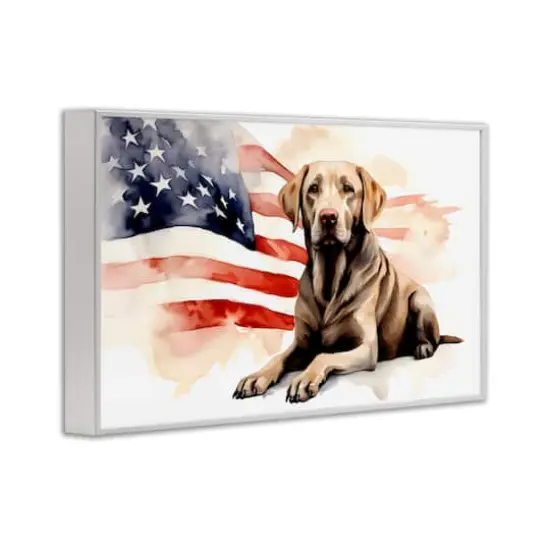 Stupell Industries Patriotic Dog with Flag Framed Giclee Art White {4}