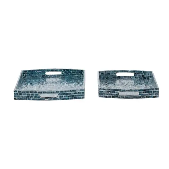 Blue Wood Coastal Tray Set {4}