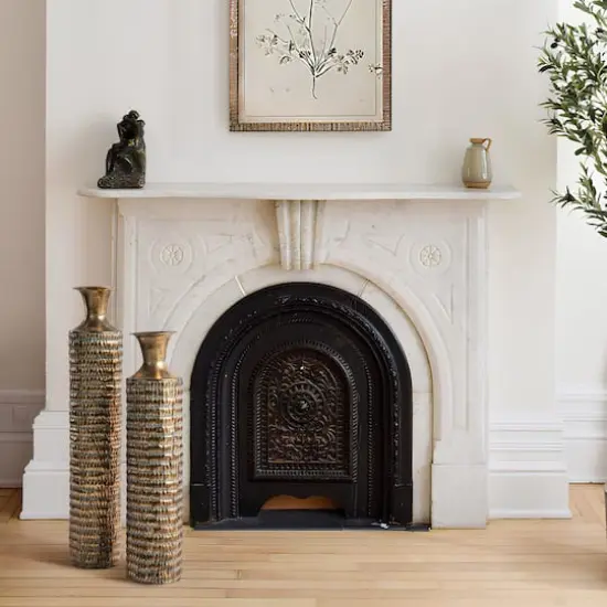 Glitzhome&reg;Gold Embossed Verdigris Metal Floor Vases Set {8}