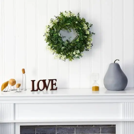 18" Eucalyptus & Dancing Daisy Double Ring Artificial Wreath With Twig Base {4}